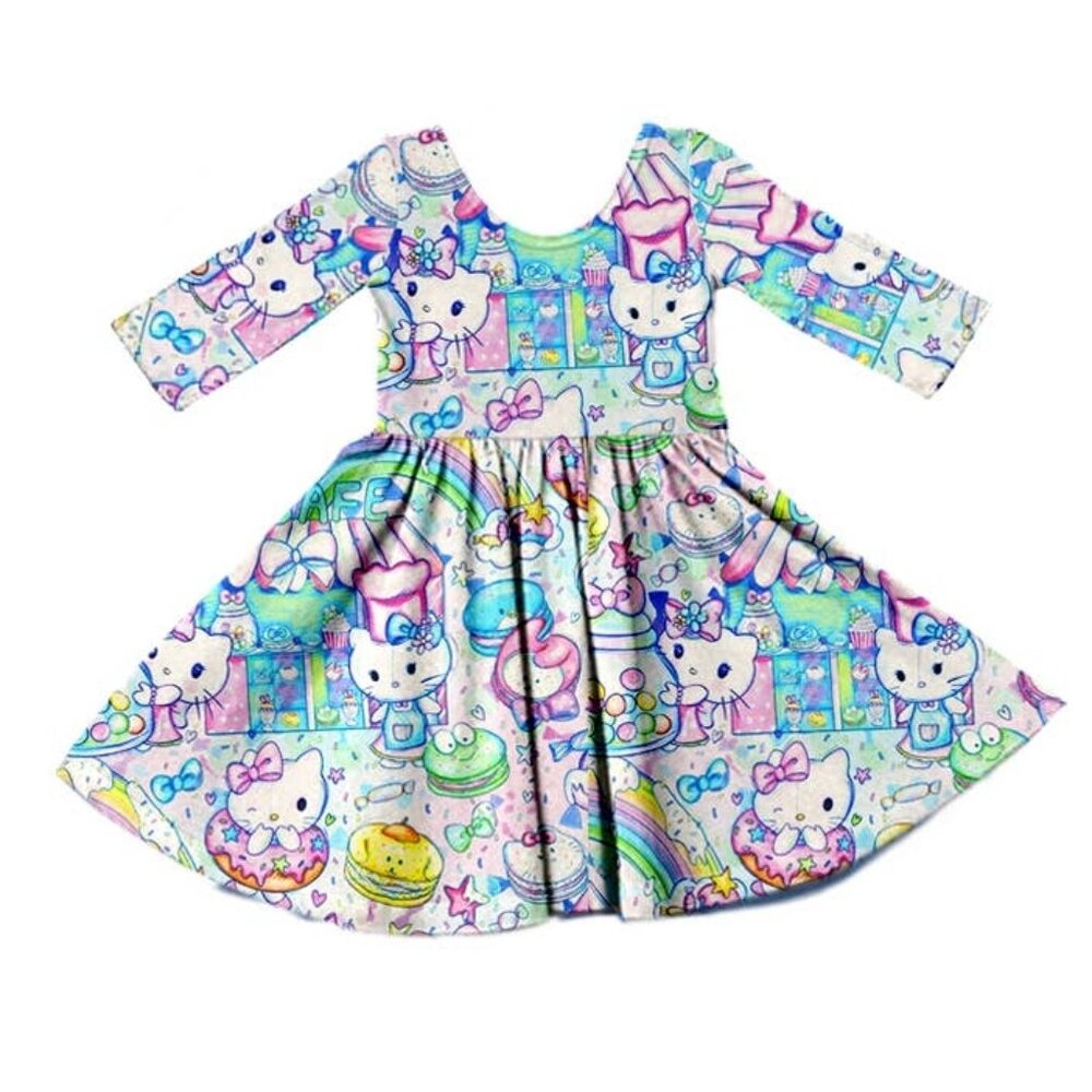 Blue Kitty Long Sleeve Dress